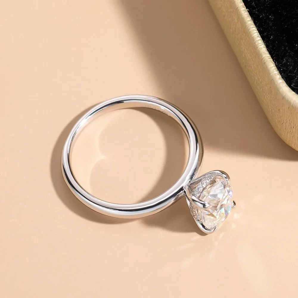 Certified 2ct. t.w. Moissanite Diamond Oval Hidden Halo Engagement Ring NEW